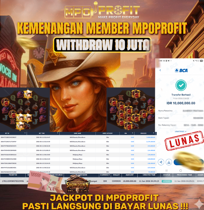MPOPROFIT JACKPOT PG SOFT! KEMENANGAN MURNI DI (WILD BOUNTY SHOWDOWN TOTAL 10.000.000,- LUNAS)